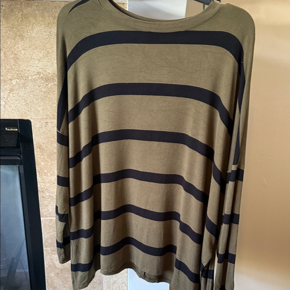 Maurices Olive and Black Striped Crewneck Sweater